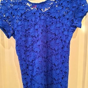Peck & Peck Blue cotton lace top. Size small